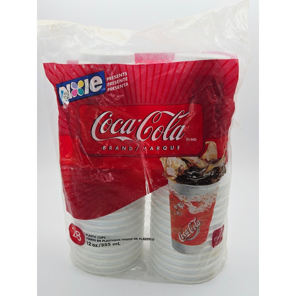 Vintage 2002 Coca-Cola Dixie Plastic Cups 12oz Pack of 28 Sealed New Old Stock